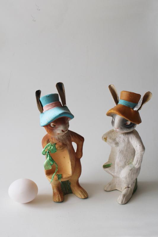 photo of antique vintage paper mache composition Easter bunnies, egg holders or candy containers #1