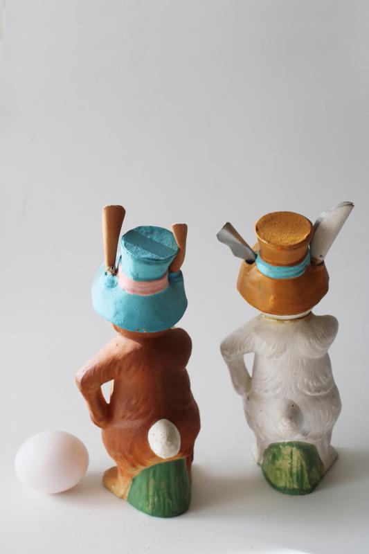 photo of antique vintage paper mache composition Easter bunnies, egg holders or candy containers #2