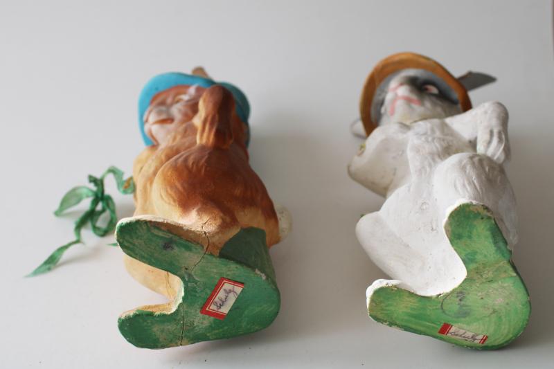 photo of antique vintage paper mache composition Easter bunnies, egg holders or candy containers #6