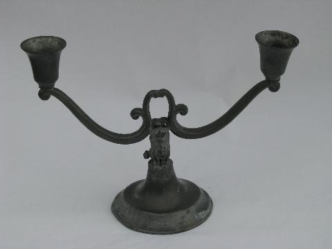 photo of antique vintage pewter candlesticks lot and wall sconce candle bracket #5