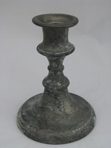 photo of antique vintage pewter candlesticks lot and wall sconce candle bracket #7