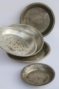 catalog photo of antique & vintage pie tins, old metal pie pans for large & small pies