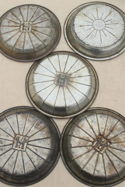 photo of antique & vintage pie tins, old metal pie pans, rustic camp style plates  #4