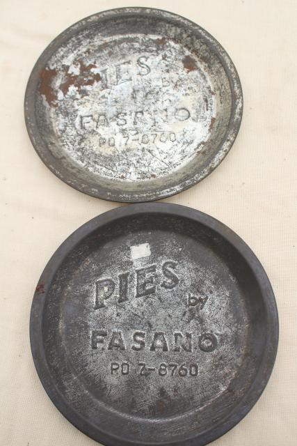 photo of antique & vintage pie tins, old metal pie pans, rustic camp style plates  #7