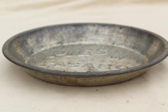 photo of antique & vintage pie tins, old metal pie pans, rustic camp style plates  #9