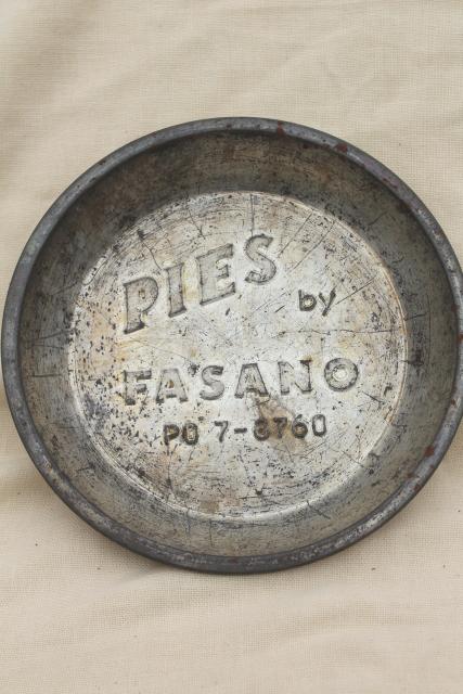 photo of antique & vintage pie tins, old metal pie pans, rustic camp style plates  #10