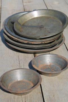 catalog photo of antique & vintage pie tins, pans from Mrs. Wagner's pies, Bjelde's Madison Wisconsin