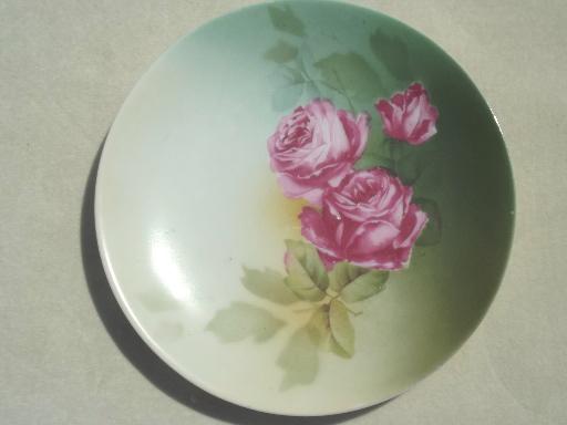 photo of antique vintage pink roses china plates lot, rose floral porcelain plates #3