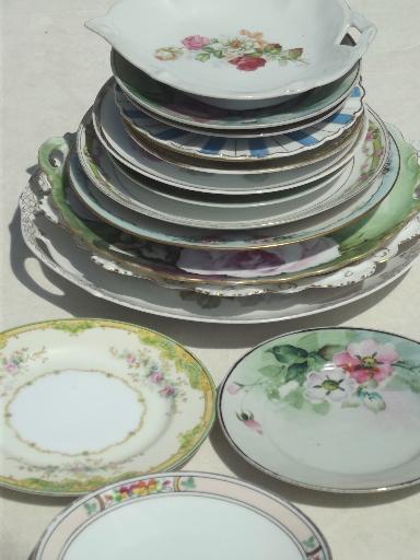 photo of antique vintage pink roses china plates lot, rose floral porcelain plates #4