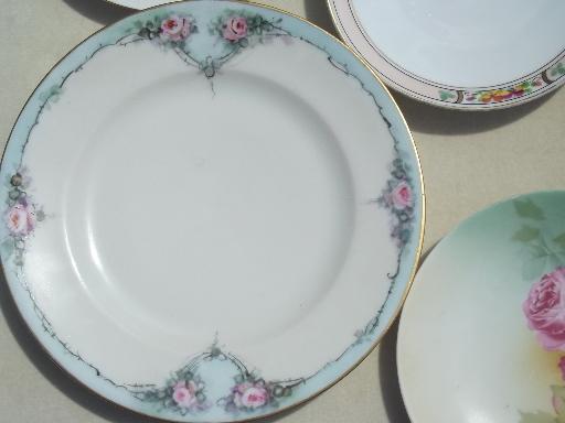 photo of antique vintage pink roses china plates lot, rose floral porcelain plates #6