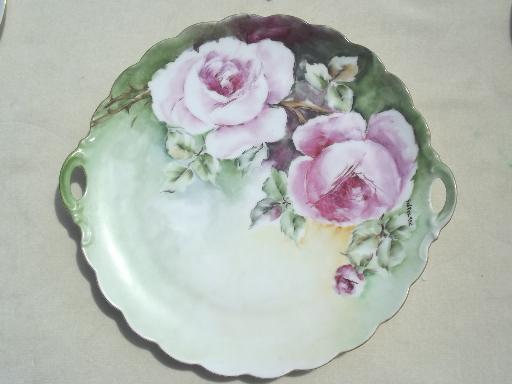 photo of antique vintage pink roses china plates lot, rose floral porcelain plates #7