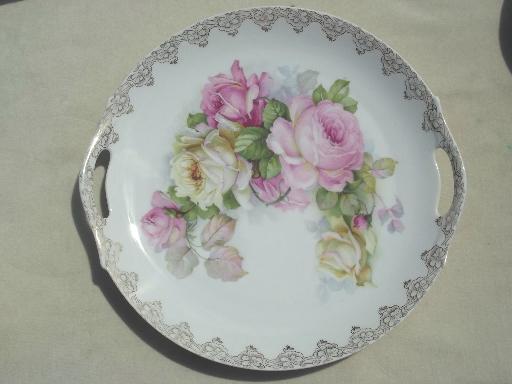 photo of antique vintage pink roses china plates lot, rose floral porcelain plates #8