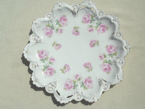 photo of antique vintage pink roses china plates lot, rose floral porcelain plates #9