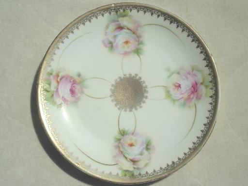 photo of antique vintage pink roses china plates lot, rose floral porcelain plates #13