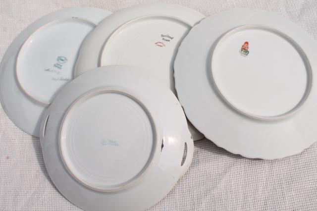 photo of antique vintage plate collection, mismatched china plates w/ hand painted flowers #2