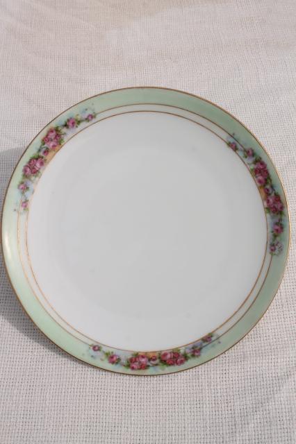 photo of antique vintage plate collection, mismatched china plates w/ hand painted flowers #3