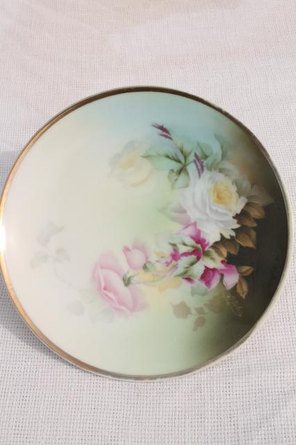 photo of antique vintage plate collection, mismatched china plates w/ hand painted flowers #4