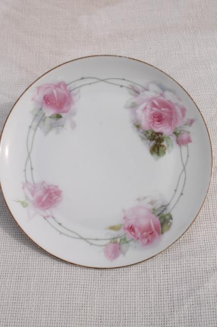 photo of antique vintage plate collection, mismatched china plates w/ hand painted flowers #5