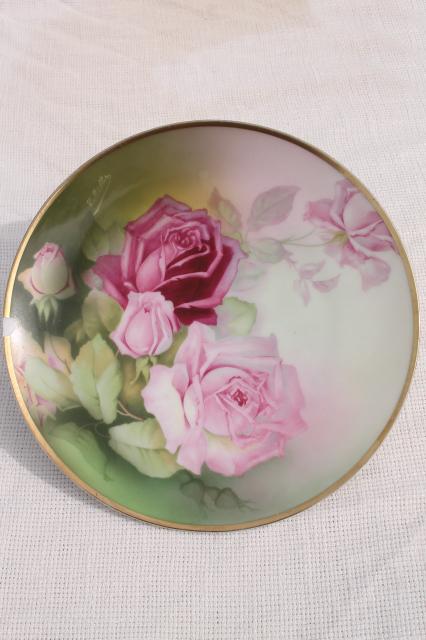 photo of antique vintage plate collection, mismatched china plates w/ hand painted flowers #6