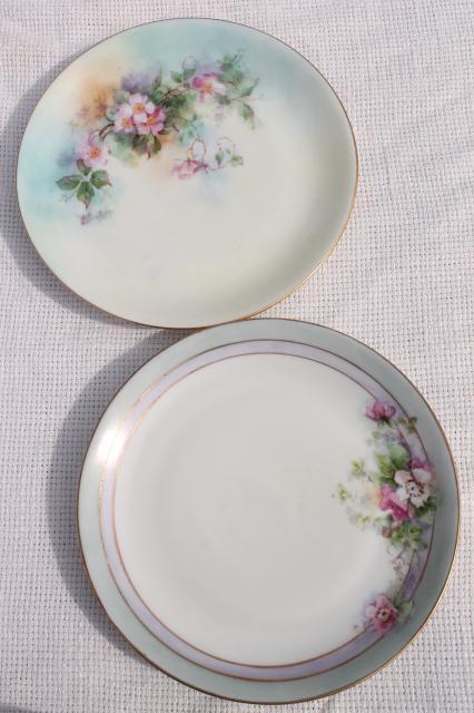 photo of antique vintage plate collection, mismatched china plates w/ hand painted flowers #10