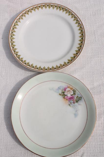 photo of antique vintage plate collection, mismatched china plates w/ hand painted flowers #11