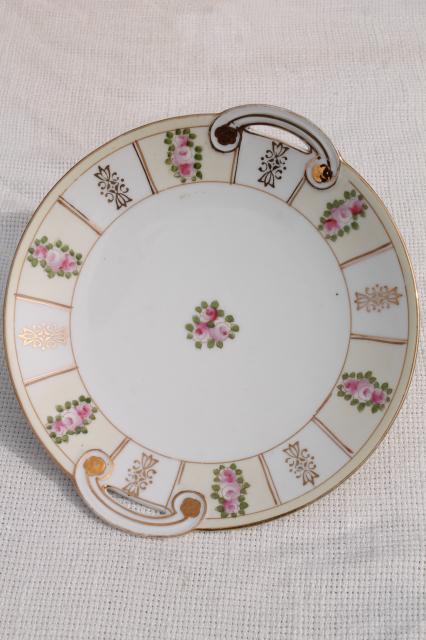 photo of antique vintage plate collection, mismatched china plates w/ hand painted flowers #13