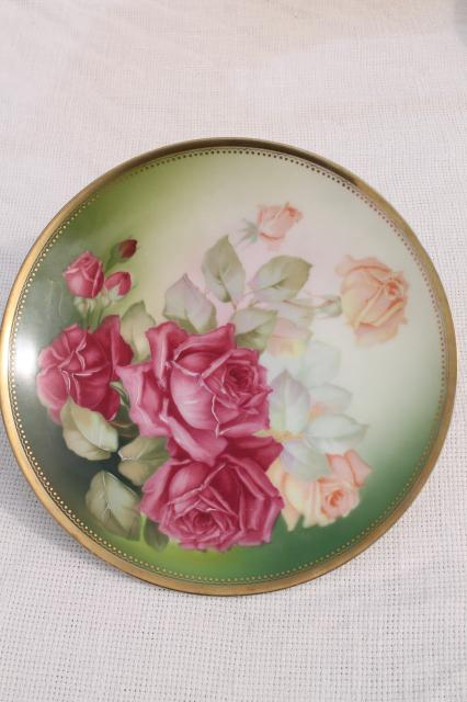 photo of antique vintage plate collection, mismatched china plates w/ hand painted flowers #16