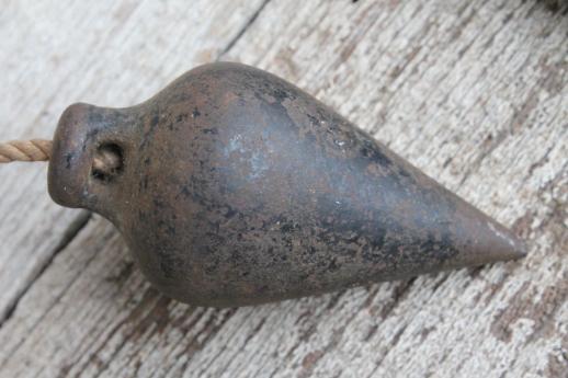 photo of antique vintage plumb bob, lot of 2 old iron plumb bobs #7