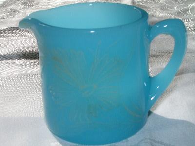 photo of antique vintage pre-depression era glass pitcher azurite blue #1