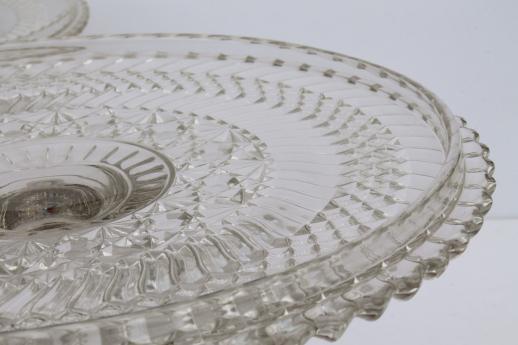 photo of antique vintage pressed glass cake stands large & small plates w/ brandy well rims #4