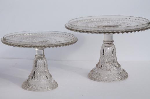 photo of antique vintage pressed glass cake stands large & small plates w/ brandy well rims #5