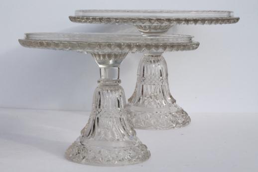 photo of antique vintage pressed glass cake stands large & small plates w/ brandy well rims #6