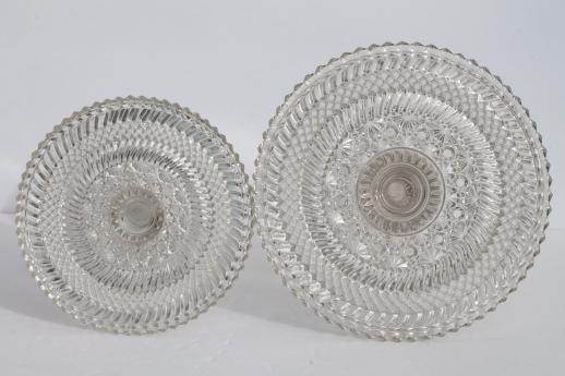 photo of antique vintage pressed glass cake stands large & small plates w/ brandy well rims #7