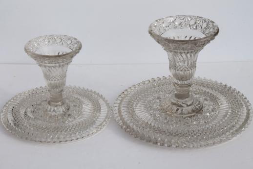 photo of antique vintage pressed glass cake stands large & small plates w/ brandy well rims #8