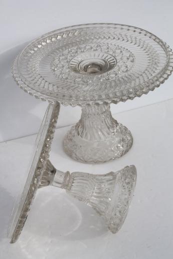photo of antique vintage pressed glass cake stands large & small plates w/ brandy well rims #9