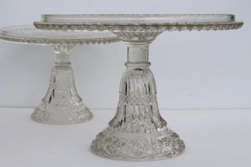 photo of antique vintage pressed glass cake stands large & small plates w/ brandy well rims #11