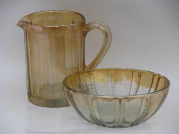 catalog photo of antique vintage pressed glass carnival luster glass pitcher, bowl