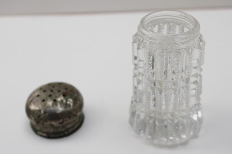 photo of antique vintage pressed glass shaker, zipper or file ribbed pattern EAPG #3