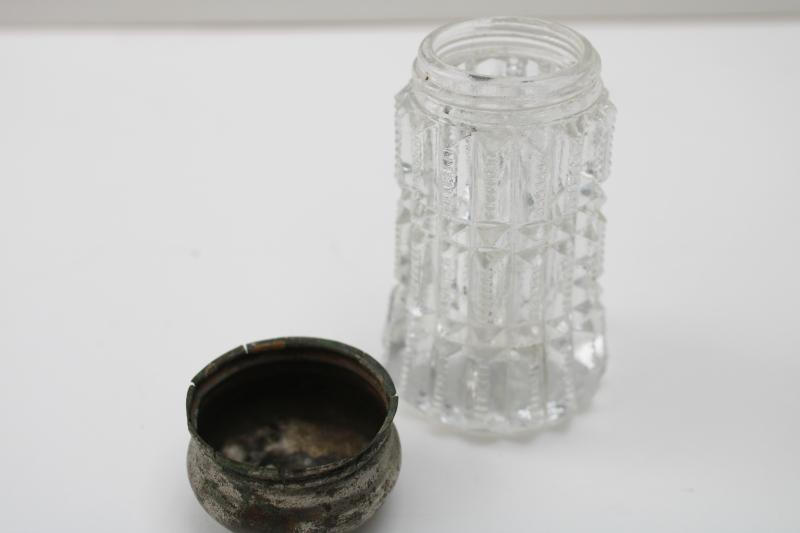 photo of antique vintage pressed glass shaker, zipper or file ribbed pattern EAPG #7