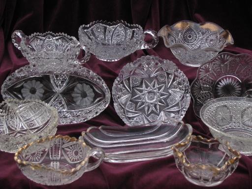 photo of antique vintage pressed pattern glass EAPG lot nappy dishes celery trays #1