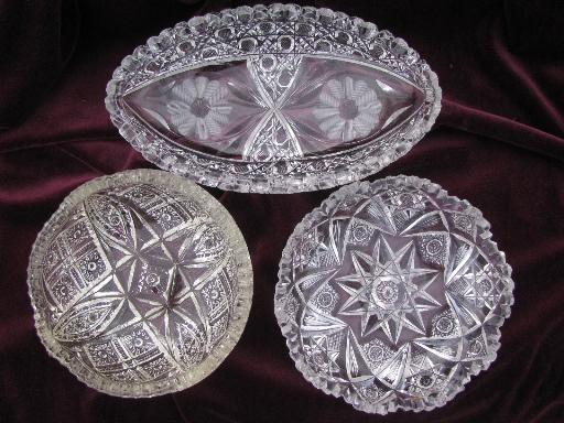 photo of antique vintage pressed pattern glass EAPG lot nappy dishes celery trays #5