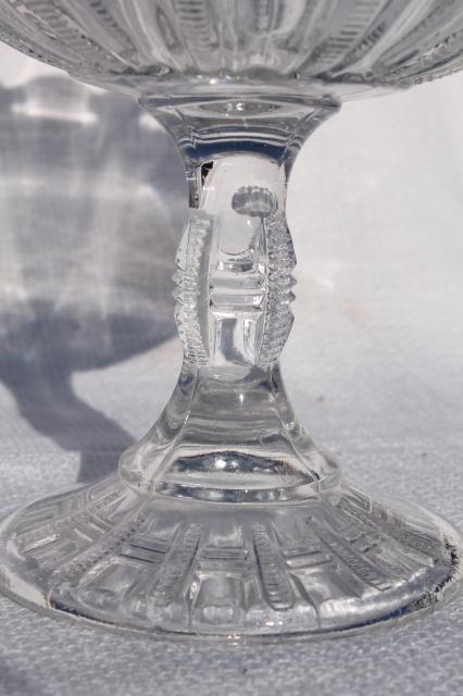 photo of antique vintage pressed pattern glass compote, zipper cross EAPG fruit pedestal bowl #7