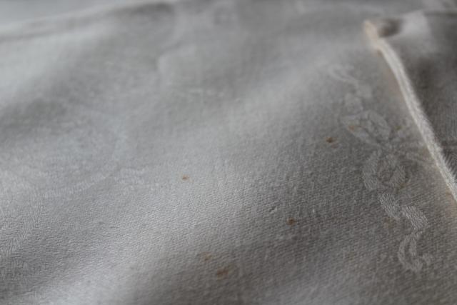 photo of antique vintage pure linen damask dinner napkins set, never used table linens #3