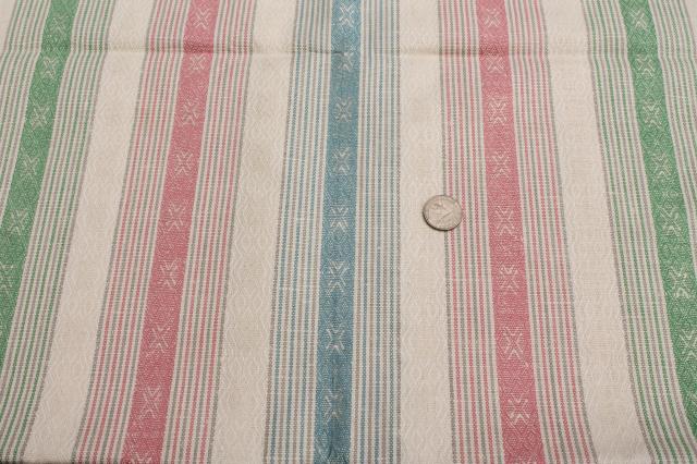 photo of antique vintage pure linen fabric, pastel ticking woven stripe towel or linens fabric #1