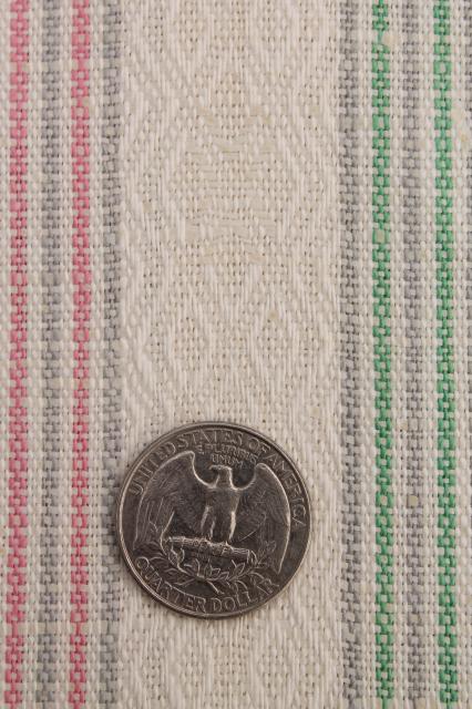 photo of antique vintage pure linen fabric, pastel ticking woven stripe towel or linens fabric #2