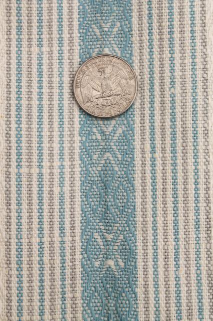 photo of antique vintage pure linen fabric, pastel ticking woven stripe towel or linens fabric #3