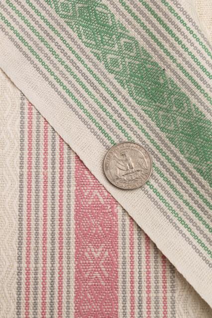 photo of antique vintage pure linen fabric, pastel ticking woven stripe towel or linens fabric #5