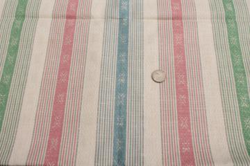 catalog photo of antique vintage pure linen fabric, pastel ticking woven stripe towel or linens fabric