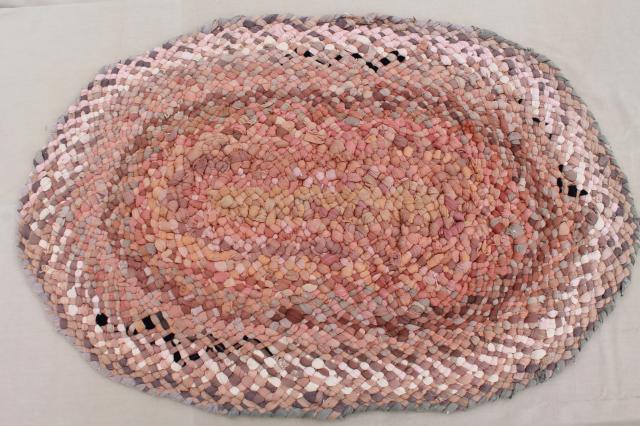 photo of antique vintage rag rug handmade from silk & cotton stockings in buff tan, ecru, pink & ivory #4