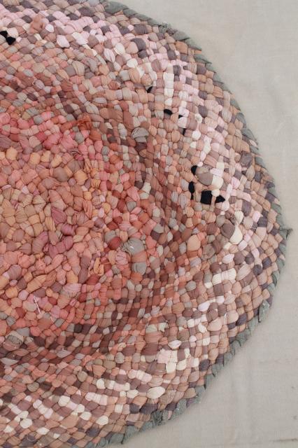 photo of antique vintage rag rug handmade from silk & cotton stockings in buff tan, ecru, pink & ivory #5